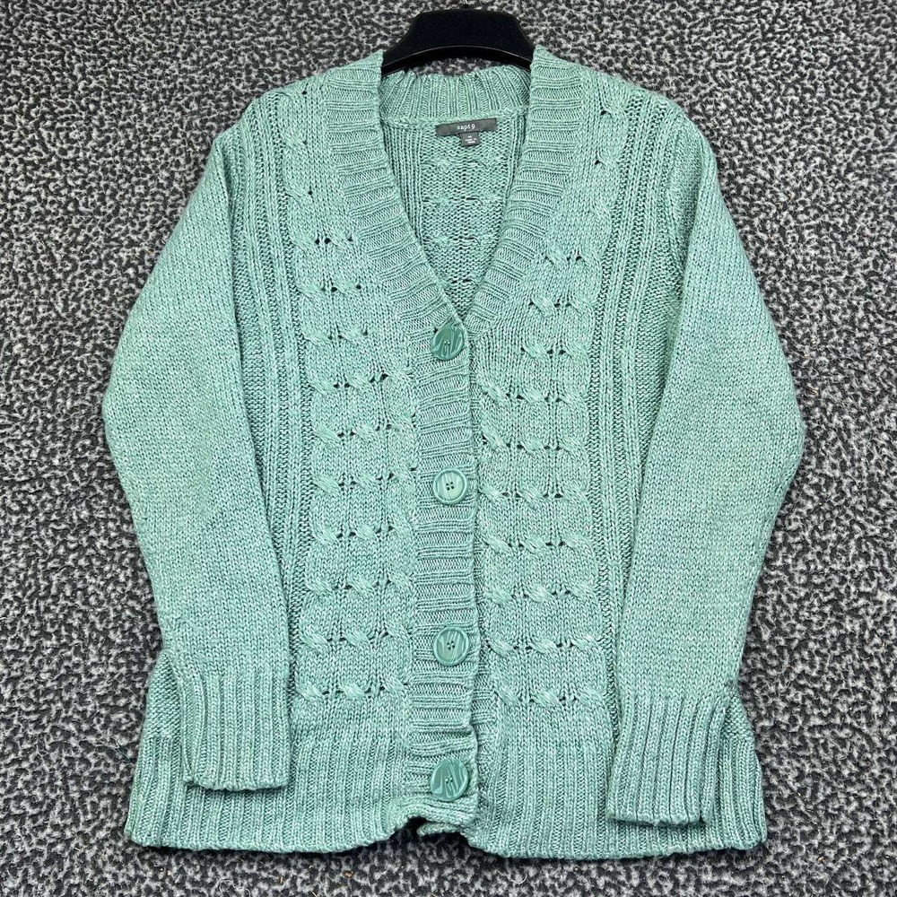 Apt. 9 Cardigan Sweater Women Medium Green Cable Knit Wool Blend Button Up